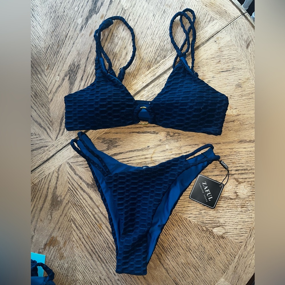 ZAFUL Women's Navy Blue Textured Bikini Set